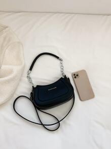 Mini Hobo Bag Letter Graphic PU - Black - View 3