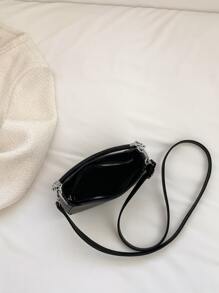 Mini Hobo Bag Letter Graphic PU - Black - View 4