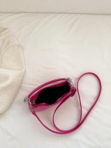 Mini Hobo Bag Letter Graphic PU Neon Pink - Hot Pink - View 5