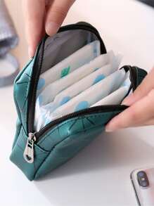 1 件几何图案卫生巾收纳袋，便携式旅行收纳袋，适用于旅行收纳袋、化妆包、化妆包、度假收纳袋、大容量化妆品收纳盒化妆盒，适用于口红、刷子、护肤品、手机、硬币、小物品，适用于家庭、礼物、度假和节日万圣节圣诞节多功能用途 - 墨綠色 - 查看 2