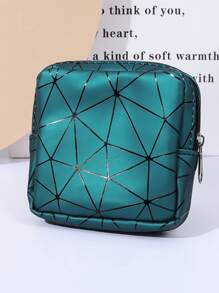 1 件几何图案卫生巾收纳袋，便携式旅行收纳袋，适用于旅行收纳袋、化妆包、化妆包、度假收纳袋、大容量化妆品收纳盒化妆盒，适用于口红、刷子、护肤品、手机、硬币、小物品，适用于家庭、礼物、度假和节日万圣节圣诞节多功能用途 - 墨綠色 - 查看 5