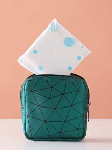 1 件几何图案卫生巾收纳袋，便携式旅行收纳袋，适用于旅行收纳袋、化妆包、化妆包、度假收纳袋、大容量化妆品收纳盒化妆盒，适用于口红、刷子、护肤品、手机、硬币、小物品，适用于家庭、礼物、度假和节日万圣节圣诞节多功能用途 - 墨綠色 - 查看 6