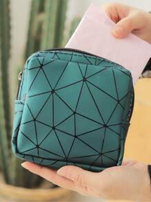 1 件几何图案卫生巾收纳袋，便携式旅行收纳袋，适用于旅行收纳袋、化妆包、化妆包、度假收纳袋、大容量化妆品收纳盒化妆盒，适用于口红、刷子、护肤品、手机、硬币、小物品，适用于家庭、礼物、度假和节日万圣节圣诞节多功能用途 - 墨綠色 - 查看 7