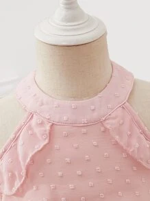 Toddler Girls Swiss Dot Cold Shoulder Ruffle Trim Chiffon Dress - Baby Pink - View 3
