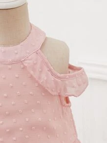 Toddler Girls Swiss Dot Cold Shoulder Ruffle Trim Chiffon Dress - Baby Pink - View 4