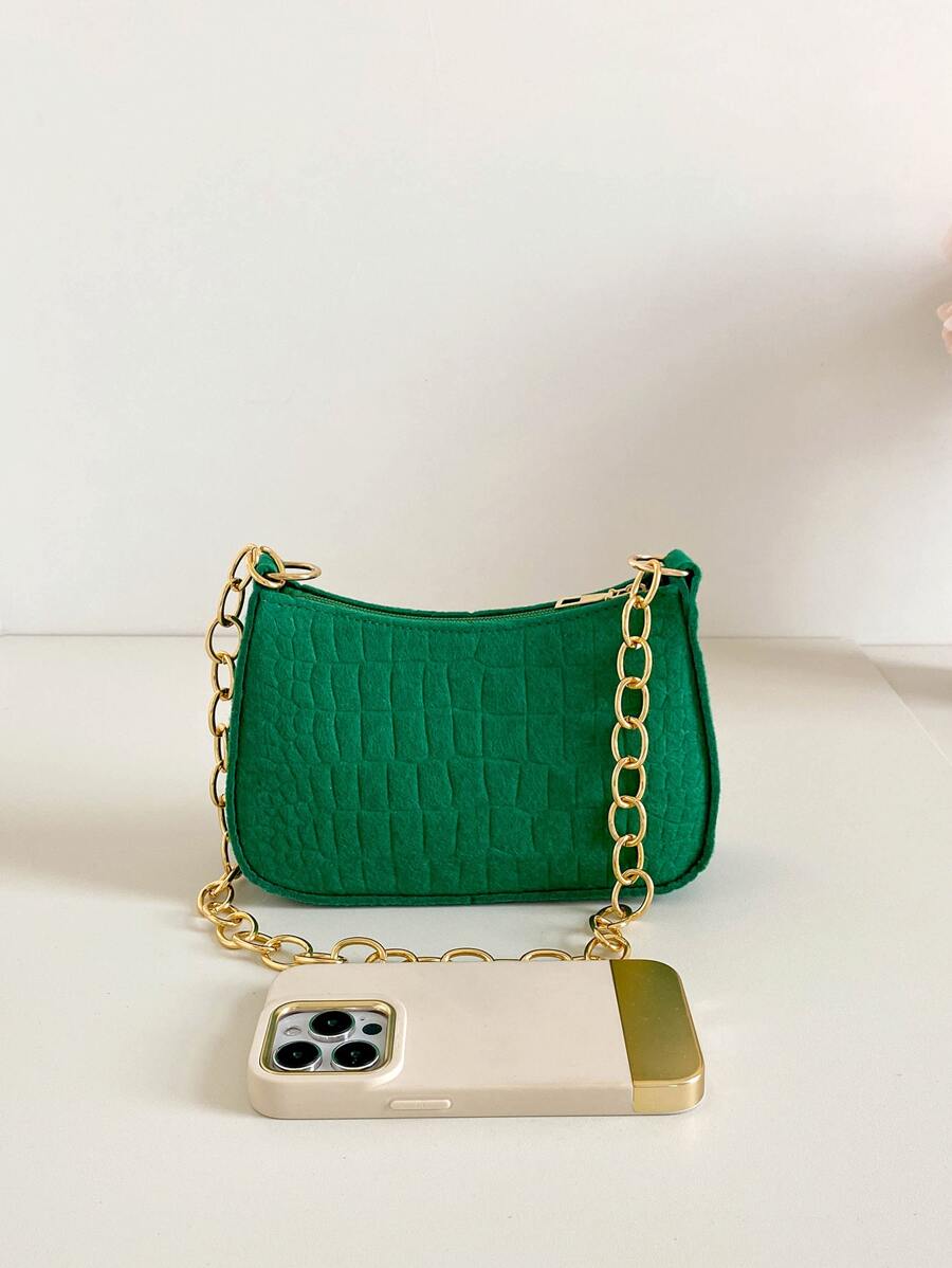 Green Hobo Bag Crocodile Embossed Fashion Style - Green - View 1