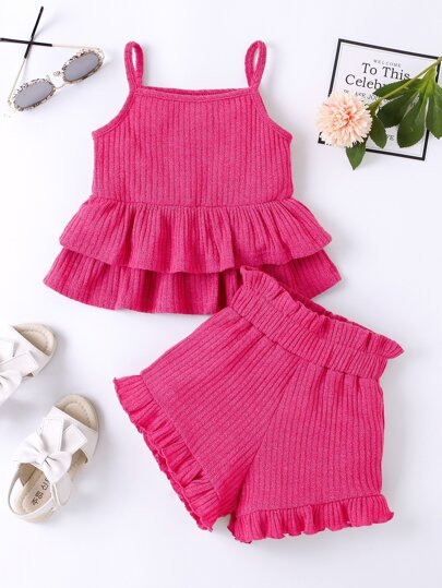 Toddler Girls Ruffle Hem Cami Top & Paperbag Waist Shorts