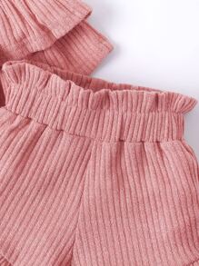 小女童荷葉邊吊帶上衣和紙袋腰短褲 - 粉色 - 查看 3