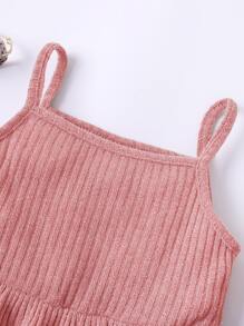 小女童荷葉邊吊帶上衣和紙袋腰短褲 - 粉色 - 查看 4