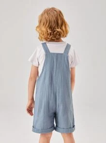 SHEIN Young Boy Solid Color Haze Blue Simple Casual Suspender Jumpsuit With Wide Straps For Summer - Dusty Blue - View 2