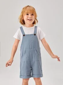 SHEIN Young Boy Solid Color Haze Blue Simple Casual Suspender Jumpsuit With Wide Straps For Summer - Dusty Blue - View 3