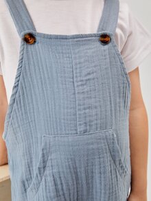SHEIN Young Boy Solid Color Haze Blue Simple Casual Suspender Jumpsuit With Wide Straps For Summer - Dusty Blue - View 6