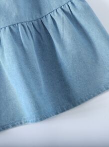 Bé Gái Chân váy Denim Viên lá sen Nút phía trước màu trơn - Rửa nhẹ - Xem 4