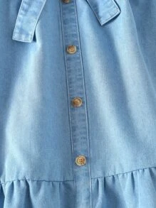 Bé Gái Chân váy Denim Viên lá sen Nút phía trước màu trơn - Rửa nhẹ - Xem 5