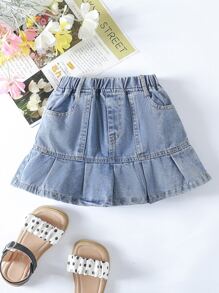 小女童百褶下擺牛仔半身裙