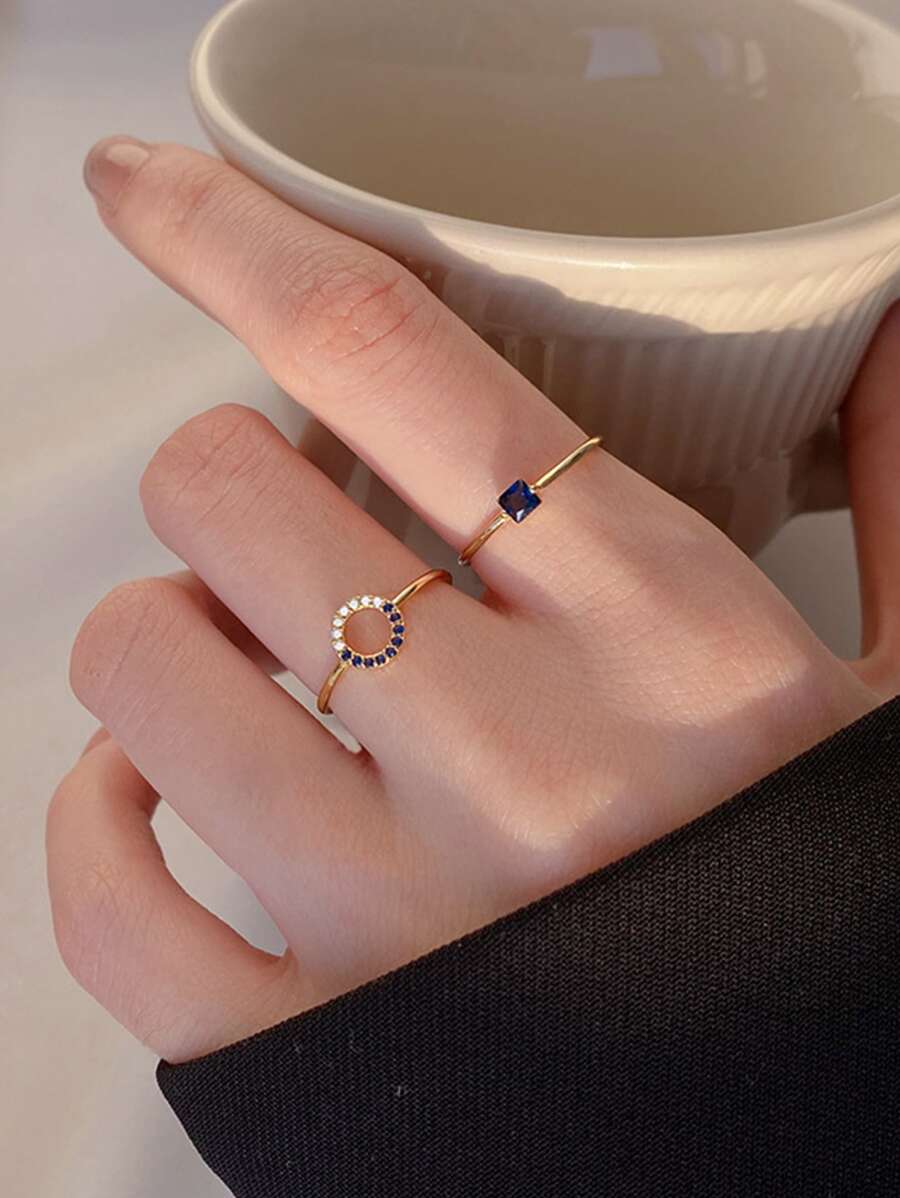 Nooxian 2 Cái/bộ Thời Trang Đính Đá Cubic Zirconia Tròn & Vuông Trang Trí Vòng Đeo Tay Cho Nữ Trang Trí Hàng Ngày