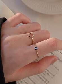 Nooxian 2 Cái/bộ Thời Trang Đính Đá Cubic Zirconia Tròn & Vuông Trang Trí Vòng Đeo Tay Cho Nữ Trang Trí Hàng Ngày - Vàng - Xem 3