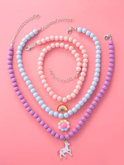 3st/set Girls Unicorn Charm pärlhalsband