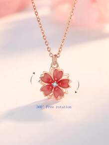 Cubic Zirconia Decor Flower Pendant Necklace Valentines,Mom,Mother,Mother's Day,Gift