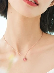 Cubic Zirconia Decor Flower Pendant Necklace Valentines,Mom,Mother,Mother's Day,Gift