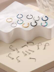 17KM 22入組不銹鋼鼻環鼻腔耳釘混合穿孔鼻環套裝身體穿刺首飾適合女士不銹鋼受歡迎穿孔身體鏈禮品適合女士和男士 - 銀色 - 查看 3