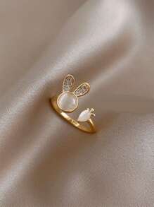 兔子裝飾開口戒指 - 金黃色 - 查看 1