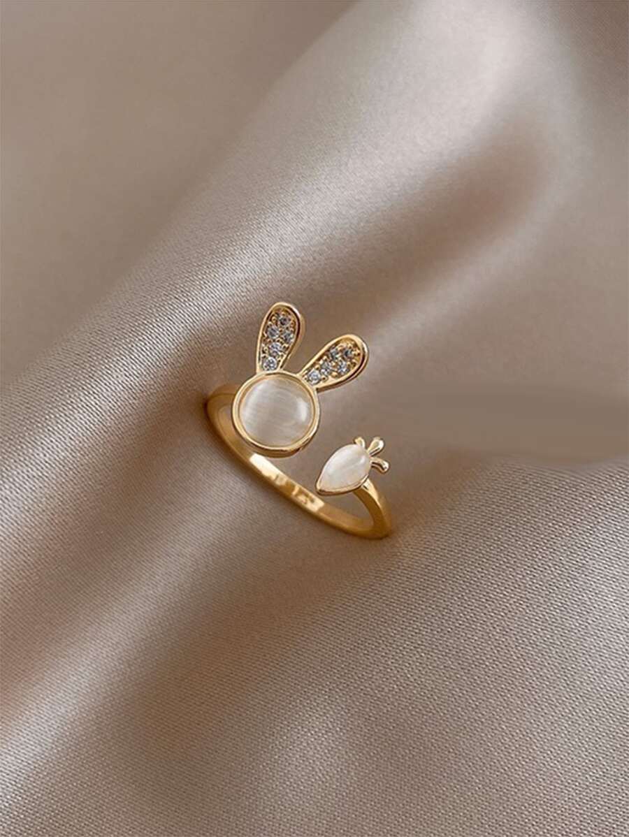 兔子裝飾開口戒指 - 金黃色 - 查看 1