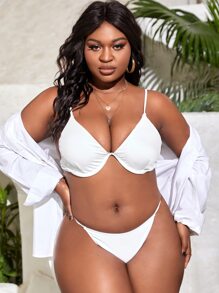 SHEIN Swim Curve Top de bikini de talla grande con varillas y unicolor para el verano - Blanco - Ver 3