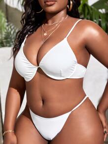 SHEIN Swim Curve Top de bikini de talla grande con varillas y unicolor para el verano - Blanco - Ver 5