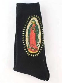 1pair Men Figure Pattern Fashion Crew Socks - Black - View 5