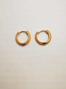 1對時尚優雅手工琺瑯彩金色環形耳環適合女孩/女士休閒裝束禮物 - 黃色 - 查看 1