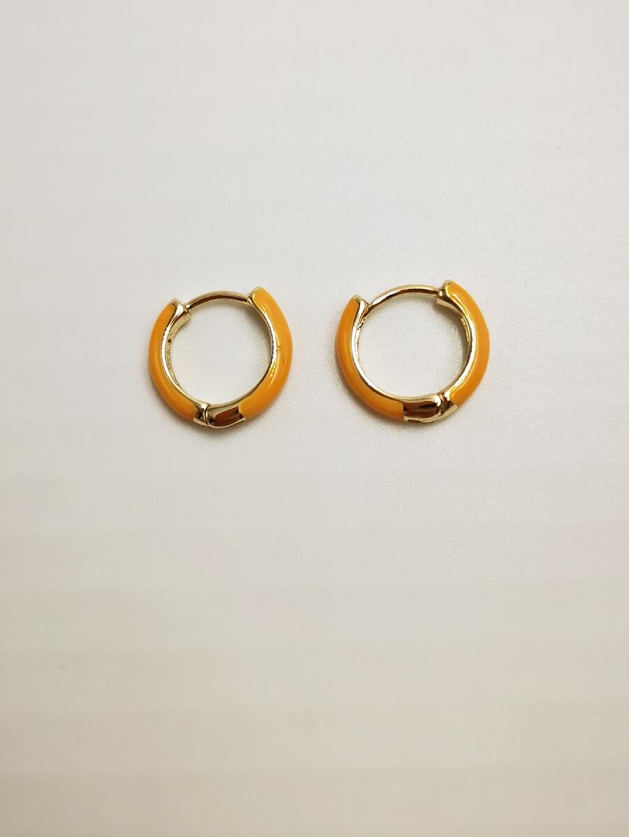 1對時尚優雅手工琺瑯彩金色環形耳環適合女孩/女士休閒裝束禮物 - 黃色 - 查看 1