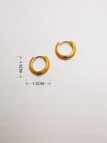 1對時尚優雅手工琺瑯彩金色環形耳環適合女孩/女士休閒裝束禮物 - 黃色 - 查看 3