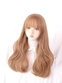 1 peluca larga rizada marrón con flequillo y fibra sintética resistente al calor, 24 pulgadas, natural y realista, perfecta para el uso diario - Marrón - Ver 5