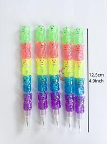 2入組可堆疊筆，塑膠熊形筆，可堆疊筆，5合1疊疊樂色鉛筆，生日派對用品、學校趣味設備