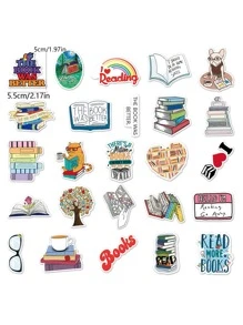 50pcs Book & Slogan Graphic Sticker - Multicolor - View 3