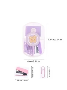 1 盒随机颜色订书机，含 200 个订书钉、20 个回形针，便携式订书机，可爱订书机，适用于桌面摇摆线卡通文具学校用品小型办公室紫色粉色绿色 28 毫米夹子，可容纳 2-10 张纸，返回学校 - 彩色 - 查看 7