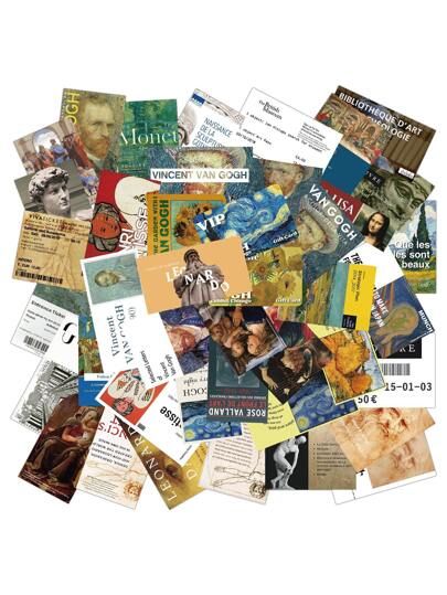 50 张艺术博物馆艺术油画票根涂鸦贴纸，名画贴纸适用于笔记本、手提电脑、水瓶、自行车、滑板、剪贴簿、防水乙烯基、艺术画廊