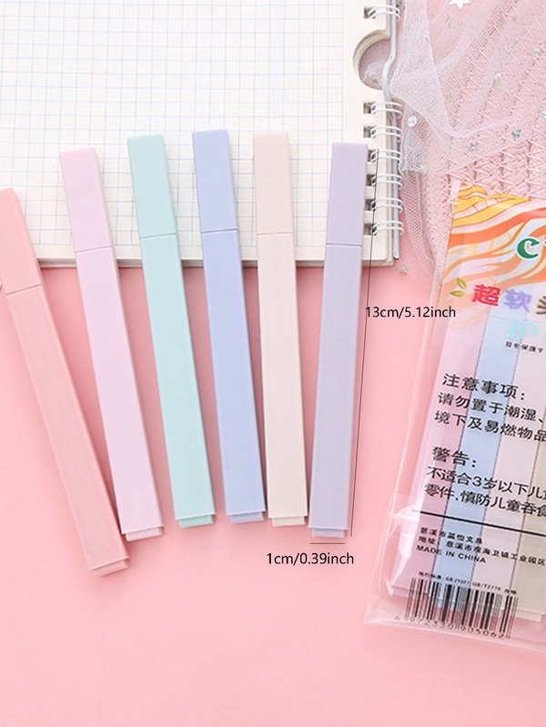 6pcs/set Soft Tip Highlighter Light Color Kawaii Marker Pen DIY Photo