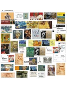 50 张艺术博物馆艺术油画票根涂鸦贴纸，名画贴纸适用于笔记本、手提电脑、水瓶、自行车、滑板、剪贴簿、防水乙烯基、艺术画廊 - 彩色 - 查看 2