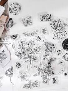 1sheet Plants Pattern Random Stamp - Black and White - View 2