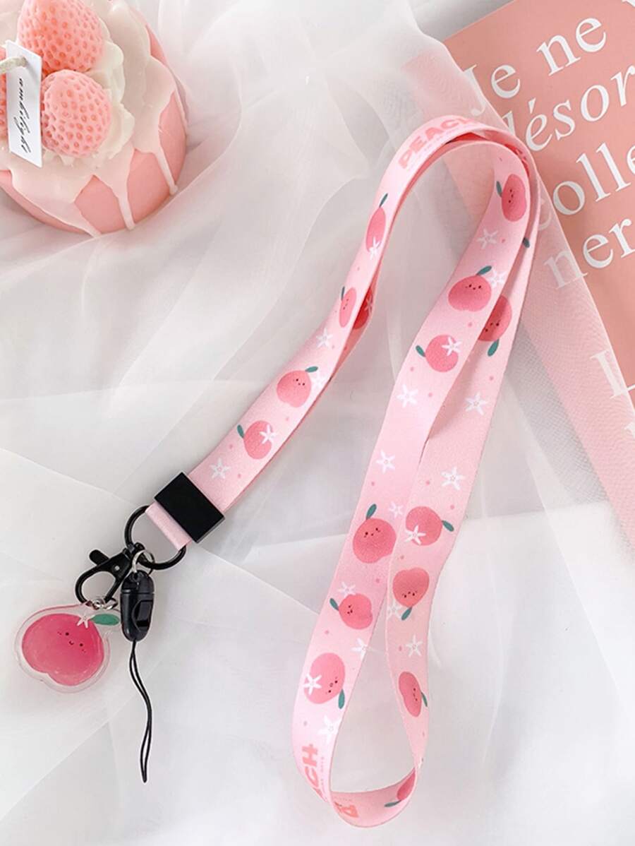 1pc Peach Print Lanyard - Multicolor - View 1
