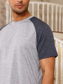 Hombres Conjunto de pijama con estampado de letra de manga raglán - Gris - Ver 3