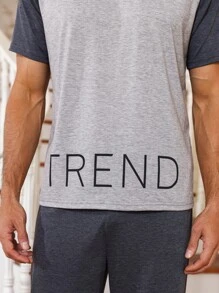 Hombres Conjunto de pijama con estampado de letra de manga raglán - Gris - Ver 4