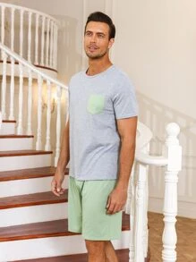 Men Contrast Pocket PJ Set - Multicolor - View 3