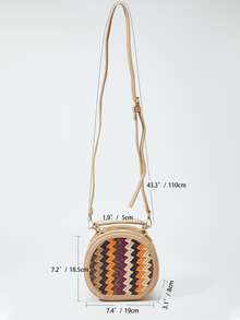 Colourblock Straw Bag Mini Top Handle For Vacation Travel - Khaki - View 4