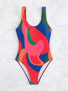 SHEIN Swim Summer Beach Color Block One Piece Swimsuit - Multicolor - View 7