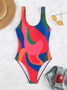 SHEIN Swim Summer Beach Color Block One Piece Swimsuit - Multicolor - View 6