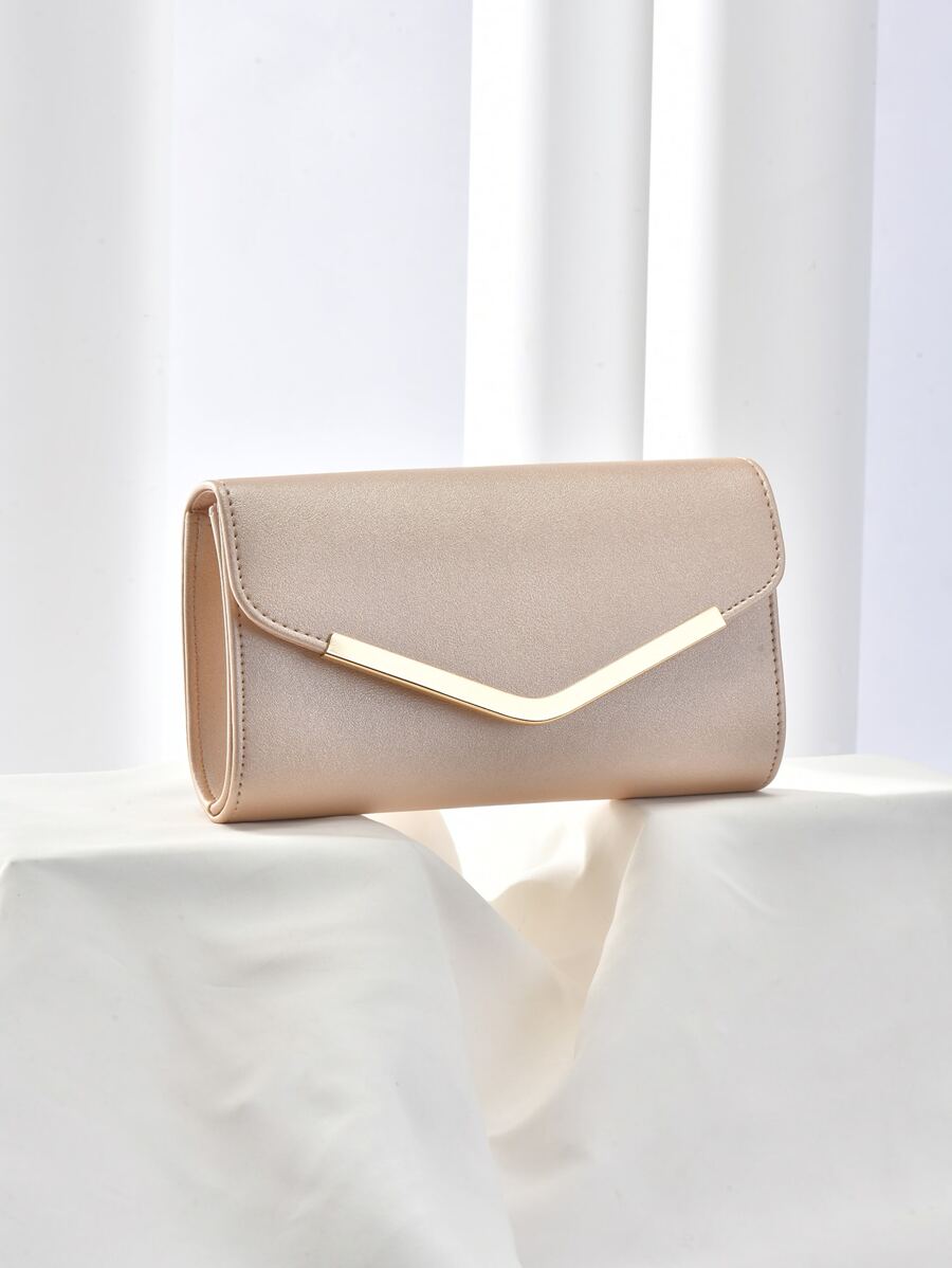 Minimalist Flap Square Bag Metal Decor Small For Party, Fashionable Clutch Bags For Woman - Champagne - View 1