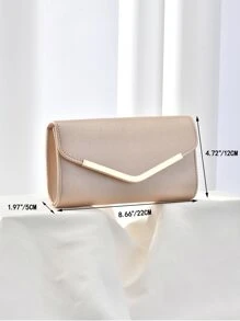 Minimalist Flap Square Bag Metal Decor Small For Party, Fashionable Clutch Bags For Woman - Champagne - View 3
